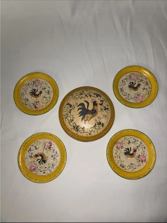 Isco Other - Vintage Isco Hand-Painted Rooster Decorative Coasters Japan Alcohol Proof